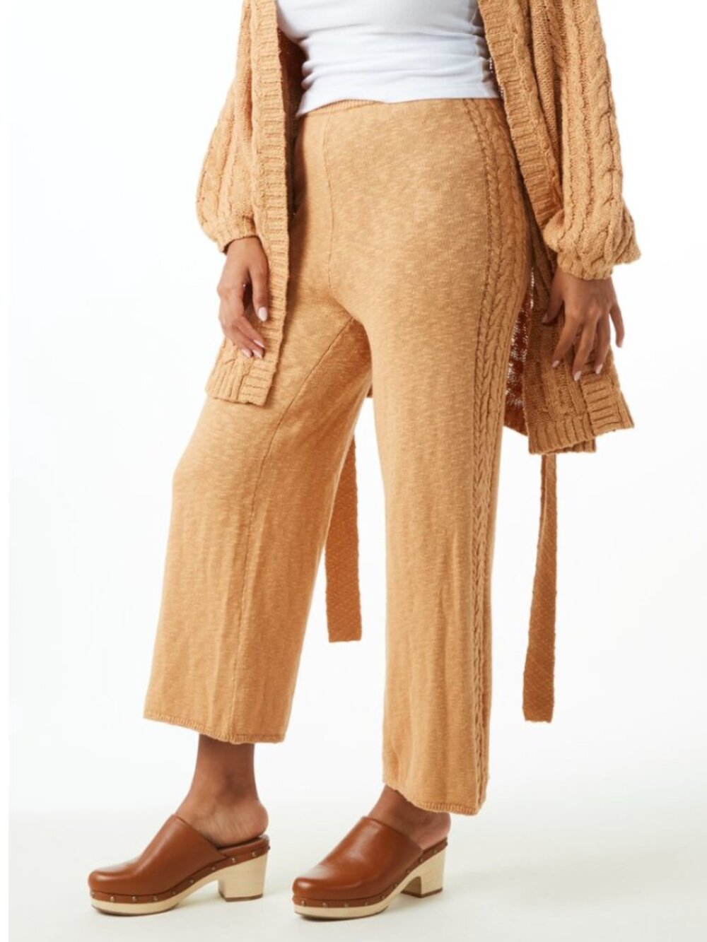 Spell & The Gypsy Yellowstone Knit Pants Caramel Medium Cable Knit Cotton EUC - Picture 4 of 12